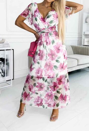 Robe longue rose fleuri